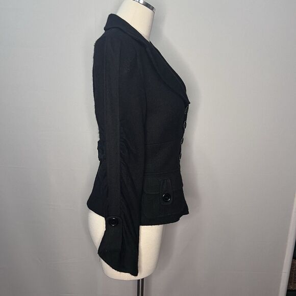 Nanette Lepore Blazer V-Neck Knit Black Buttons Career Office Size M Wool Blend - Picture 5 of 8